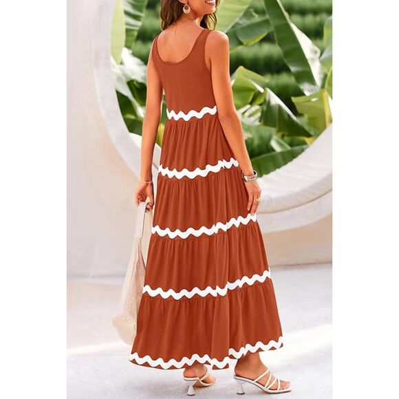 NEW NWT Brown Sz Small Stretchy Sleeveless Tiered Maxi Dress PRETTY GARDEN - Picture 3 of 3